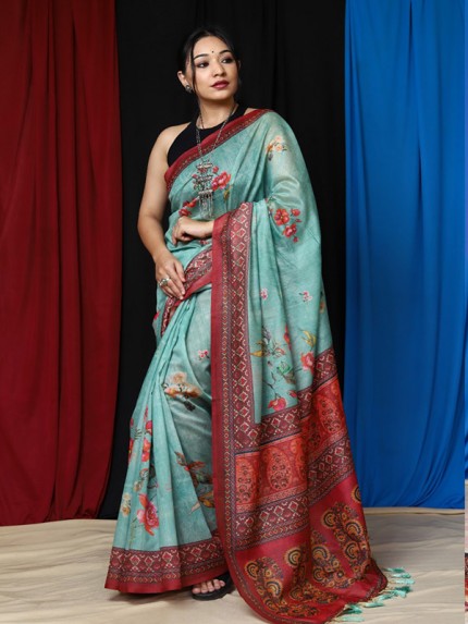 Latest Soft Cotton Printed Saree with Big Border & Big Pallu