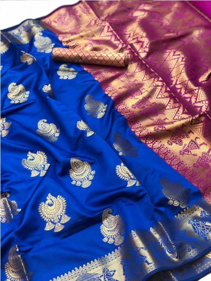 Pretty Look Blue Color Banarasi Silk Saree with Zari work