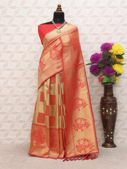 Gorgeous Style Kanchipuram Silk Saree with Zari weaved