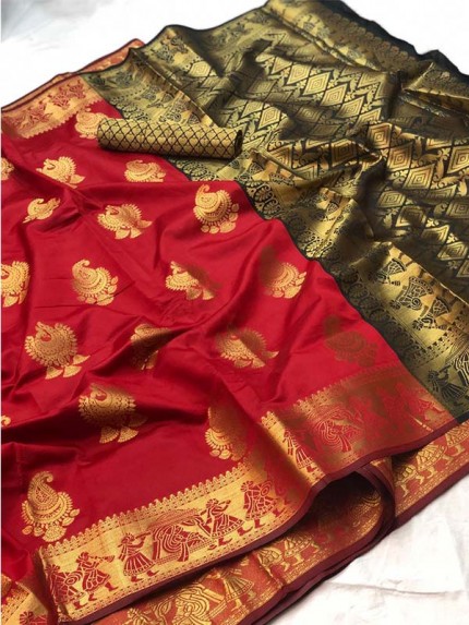 Pretty Look Red Color Banarasi Silk Saree with Zari work