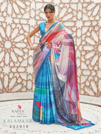 Multi Colored  Pure Silk Crepe Digital Printed Sarees