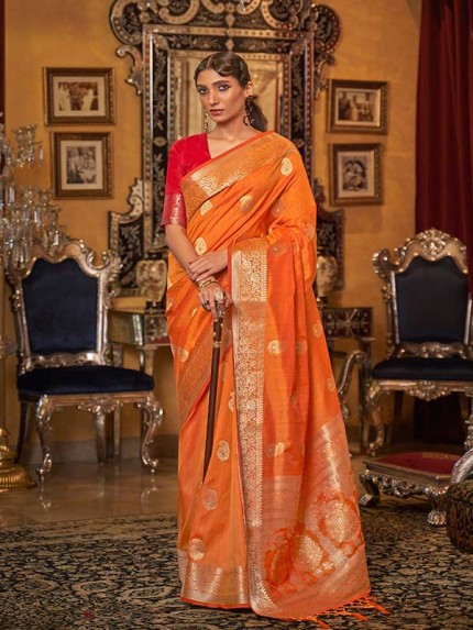 Festival Look  Orange Colour Tessar Silk Weaving Saree