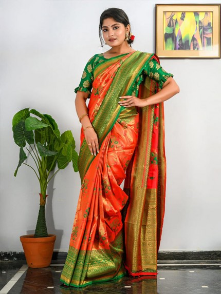 Stylish Kanjeevaram Silk Saree with Softy Big Border & Gold Zari Motifs