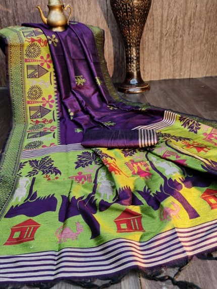 Classic Look Handloom Raw Silk weaving Saree with zari woven butta AllOver