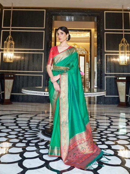 Attractive Look Green Colour Gala Tessar Silk Saree