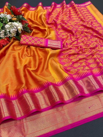 Unique Style Soft Cotton Silk Saree with contrass weaving blouse
