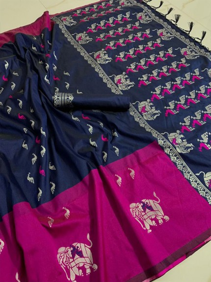 Gorgeous Look Banarasi Silk Saree with elephant weaving border