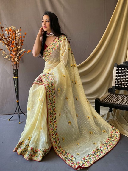 Amazing Stylish Georgette Sequence Saree with embroidered & attractive Motifs 