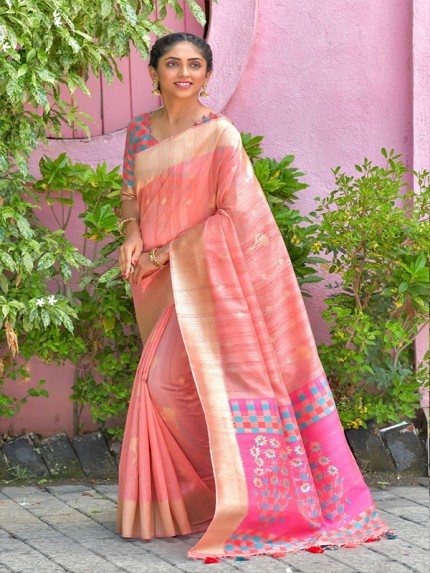 Pretty Look Pure Tussur Silk weaving Saree with zari weaves Flower & butti
