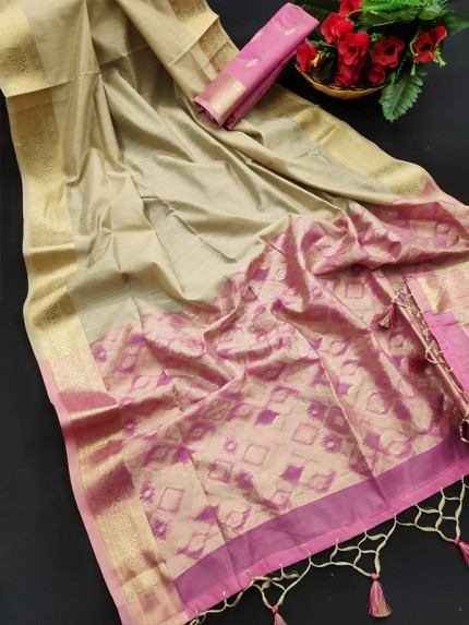 Ikkat Style Matka Silk weaving Saree with Zari Woven border