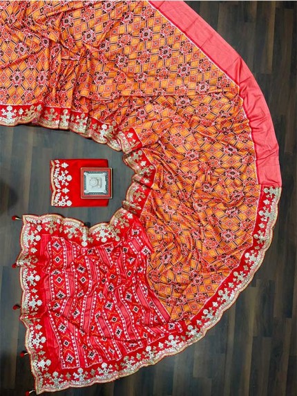 New Superhit Trending Patola Print Saree With Coding & Gota Patti Embroidery Work