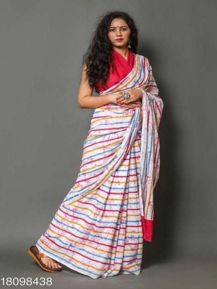 Digital Printed Soft Chanderi Linen Print Saree with Banglori Silk Blouse