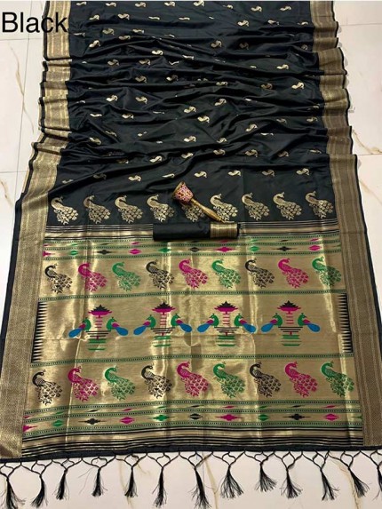 Wedding Designer Black Color Pure Kanchipuram sarees 