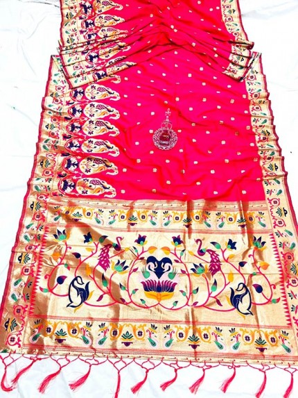 Gorgeous Look Pink Paithani Silk Saree with Jacquard weaving border