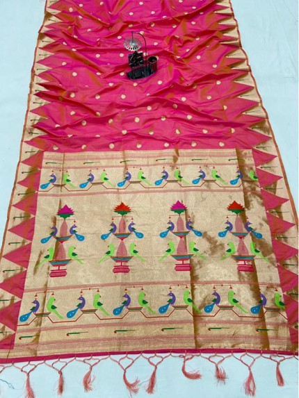 Adorable Designer Banarasi Silk Saree with Gold jari weaving border & Jalar